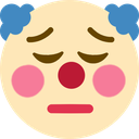 Clown face with closed eyes and a flat mouth, appearing sad and resigned.