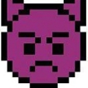 Purple devil face with an angry, frowning expression in a pixel art style.