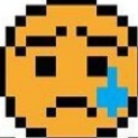 Yellow pixelated face with a neutral expression and a single blue sweat drop on its cheek.