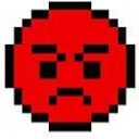 Red pixelated face with a furrowed brow and a downward-curved mouth expressing intense anger.