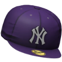 A purple baseball cap with a gray logo on the front and a gold sticker on the brim.