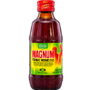 A bottle of tonic wine with a red cap and a yellow and green label.