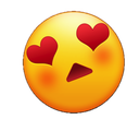 Yellow face with red heart-shaped eyes and a small puckered mouth expressing love.