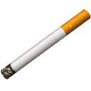 A lit cigarette with a glowing ember at the tip.