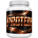 A 3D protein supplement container with a black label and the word PROTEIN in metallic brown letters.