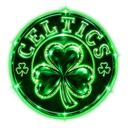 A glowing green shamrock inside a circular neon frame.