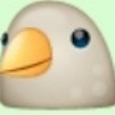 Bird head with a yellow beak staring forward with a blank expression.