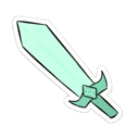 A stylized light-blue fantasy sword with a glowing effect and a white outline.