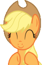 Applejack from My Little Pony clapping her hooves together with a happy smile.