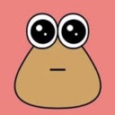A brown blob-like creature with large wide eyes and a flat line mouth staring blankly against a pink background.