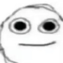 Face with wide, dark, circular eyes and a flat, straight line for a mouth.