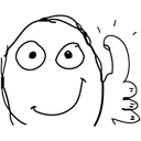 A hand-drawn character with a mischievous grin giving a thumbs up gesture.