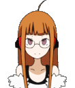 An anime girl with orange hair and glasses displays a sequence of smug and sleepy facial expressions.