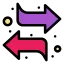 Two stylized arrows in purple and pink rotating in a circular loop on a black background.