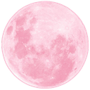 A round moon colored in soft pastel pink with subtle crater textures.