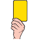 A hand holding up a yellow card against a black background.