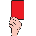 Hand holding up a bright red rectangular card.