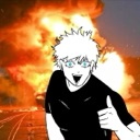An anime character with a manic grin gives a thumbs up while a large explosion occurs behind them.