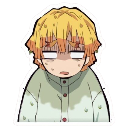 Zenitsu Agatsuma with a blank, hollow expression and messy yellow hair looking completely exhausted.