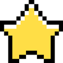 A yellow pixelated star with white highlights on a black background.