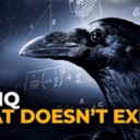 A raven stares intensely with complex mathematical equations floating in the dark background.