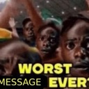 A group of people with wide-eyed, shocked expressions looking at a screen with the text WORST MESSAGE EVER.