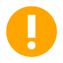 Exclamation mark inside an orange circle.