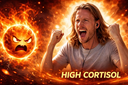 A man with long hair cheering with fists raised in front of a large, angry, burning fire sphere.