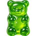 Green gummy bear candy with a friendly smile.