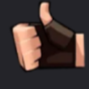 A cartoon hand giving a thumbs up gesture while wearing a dark fingerless glove.