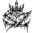 A silver metallic monogram with a crown on top, appearing to drip with liquid metal against a black background.