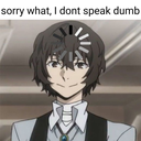 Anime character with a loading icon on their forehead and text above reading sorry what, I dont speak dumb.
