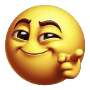 A yellow 3D smiley face with a smug expression pointing its index finger directly forward.
