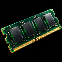 A green rectangular RAM memory module with gold contacts on a black background.