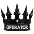 A black crown with sharp points featuring the word OPERATOR in white text on the band.