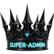 A black, spiked crown with a glowing blue gem and the text SUPER-ADMIN on a dark background.