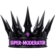A black, spiked crown with a purple glowing band containing text.