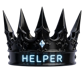 A black crown with glowing blue accents and the word HELPER written on the front.