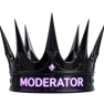 A black spiked crown with a glowing purple band containing the text MODERATOR.