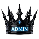 Crown with a glowing blue center and the word ADMIN written in blue text.