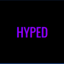 The word HYPED written in a glowing purple sans-serif font against a solid black background.