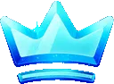 A stylized blue crown with a polished, glossy finish.