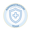 Shield badge with a medical cross and the text Administration Team written around the border.