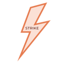 Lightning bolt icon colored in orange with the word STRIKE written in black text.