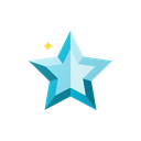 A stylized blue star badge with a polished, multi-faceted appearance.