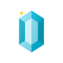 Blue faceted gemstone with a small yellow sparkle icon.