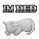 A gray pixel art cat lying face down with the text IM DED above it.