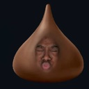A human face with a puckered expression embedded inside a brown chocolate kiss candy shape.