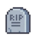 Tombstone with the letters RIP written on it in a pixel art style.
