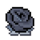 A small pixel art flower rendered in shades of dark gray and black.